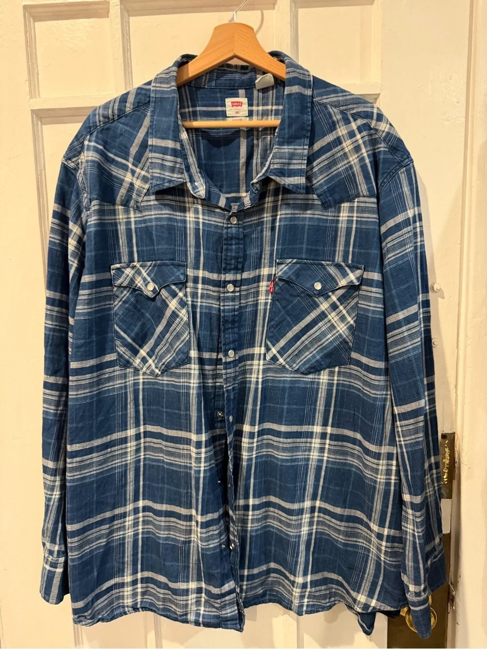 Levi's Navy and White Plaid Shirt